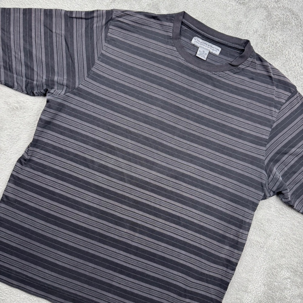 Structure T Shirt Mens Medium M Gray Black Striped Cotton Rayon Vintage Casual